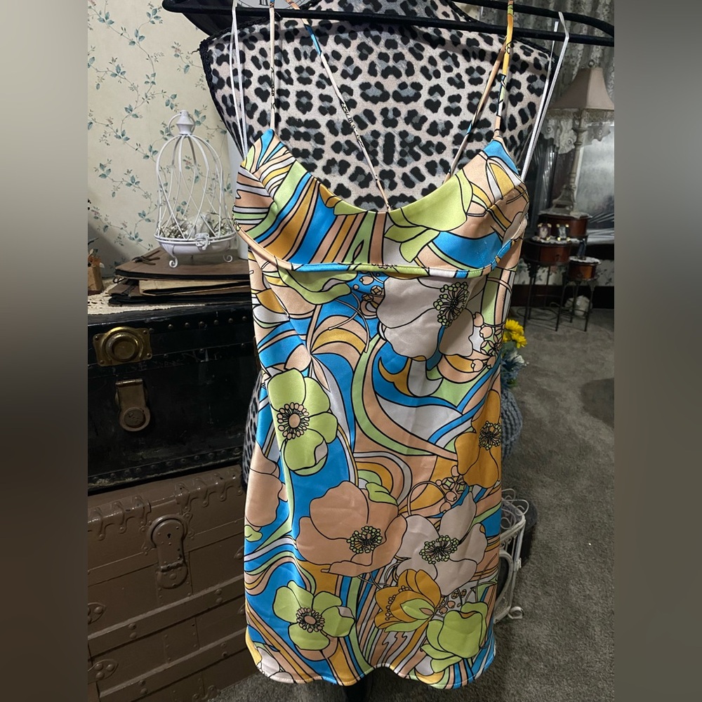 Zara Floral Mini Dress - Blue, Green, Yellow